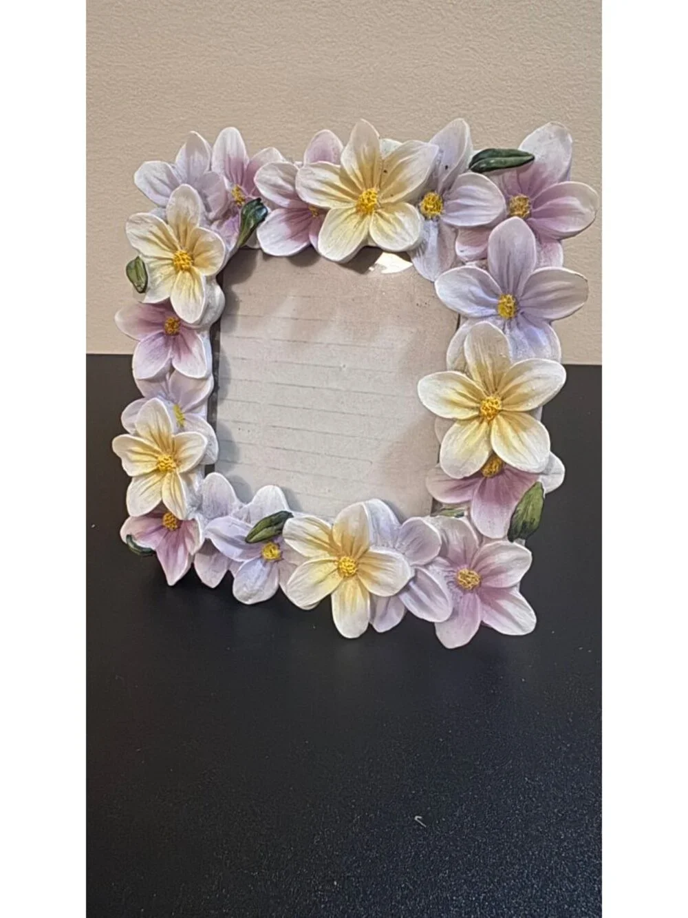 Beautiful pastel floral picture frame featuring dimensional spring flowers